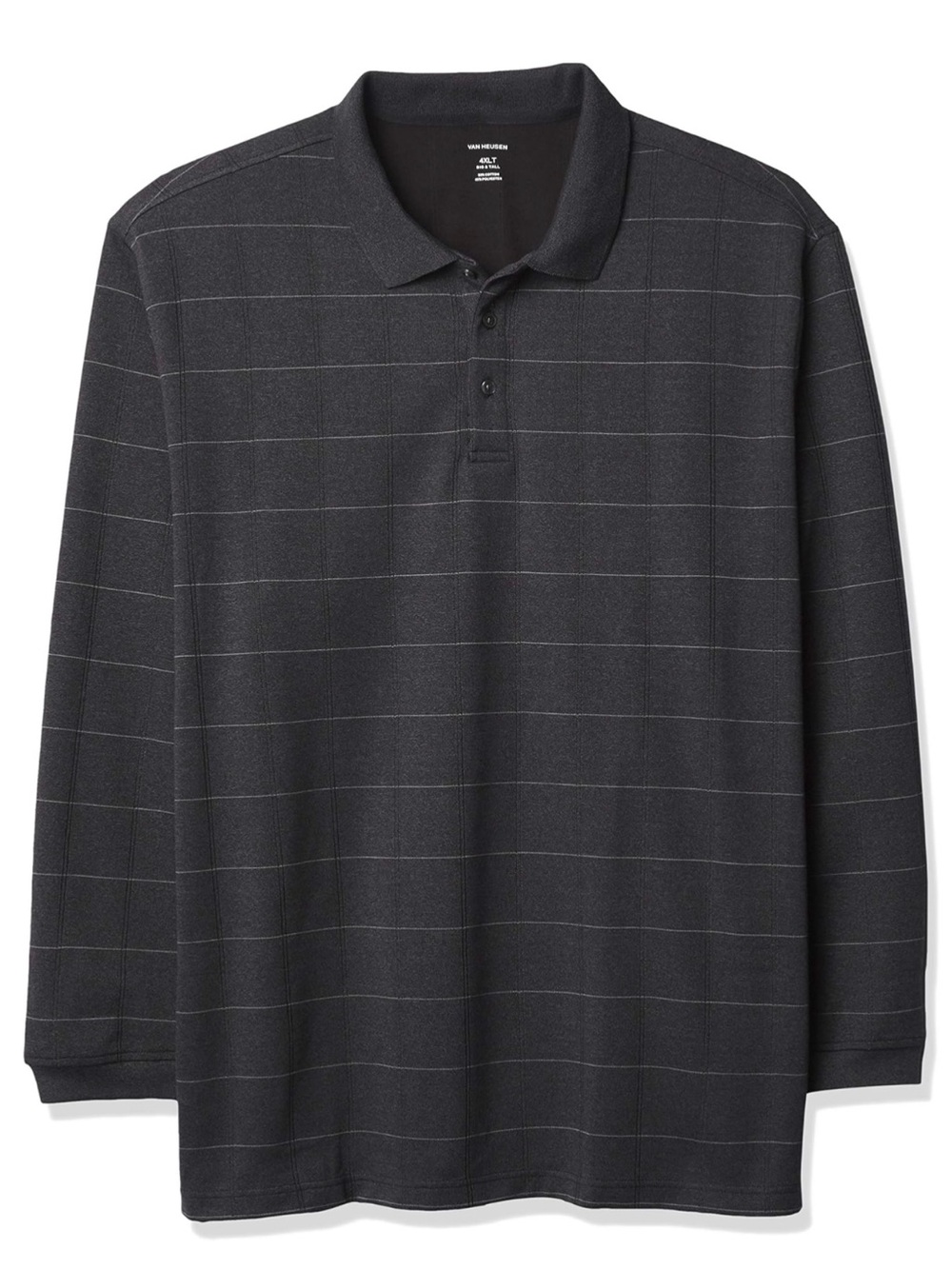 Van Heusen Men’s Flex Long Sleeve Jaspe Windowpane Polo Shirt, Size Medium